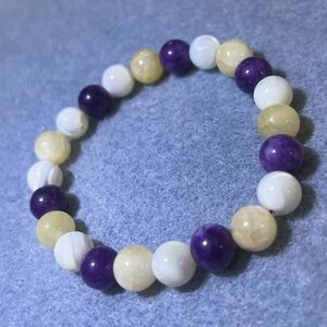 Purple, Yellow and White Beaded Stretch Bracelet